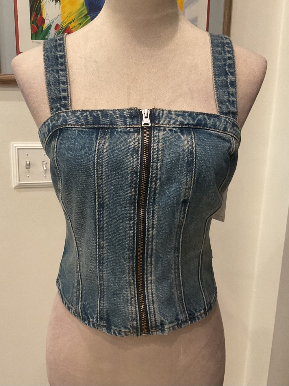 Levi's Blue Denim Zip-Front Corset Top